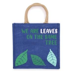 Jutowa Torba Bawełniana z Nadrukiem We are Leaves - Niebieska