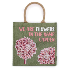 Jutowa Torba z Nadrukiem We are Flowers - Oliwkowa