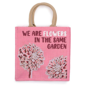 Jutowa Torba z Nadrukiem We are Flowers - Różowa