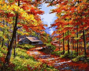 Malowanie po numerach – Jesienna Leśniczówka - 30x40cm rama