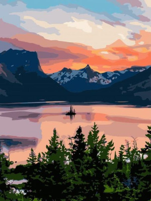 Malowanie po numerach – Górskie jezioro - 30x40cm rama
