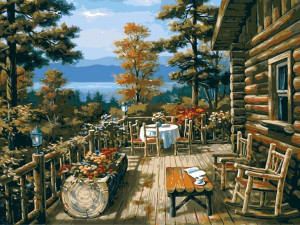 Malowanie po numerach – Drewniana chata - 30x40cm rama