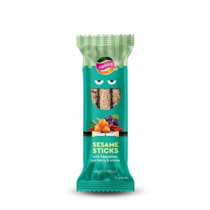 Paluszki sezamowe z rokitnikiem, jagodami goji i aronią 48g, Jannis