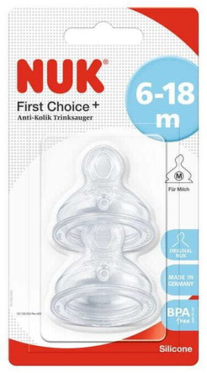 NUK Silikonowy smoczek do butelki First Choice+, 6-18m,  2 szt
