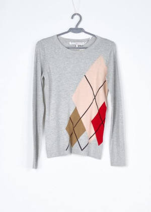 Sweter Damski Szary W Geometryczne Wzory Rozmiar 34