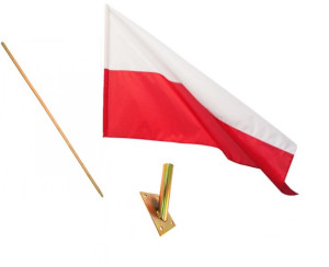 Flaga Polska Komplet Narodowy + Uchwyt+ Kij