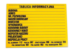 Tablica Budowlana Informacyjna 90x 70 Na Budowe