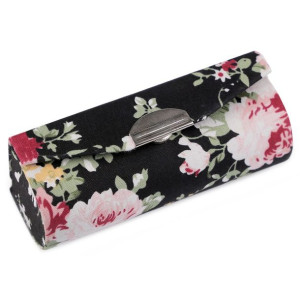 Etui na pomadkę w kwiaty z lusterkiem - czarne