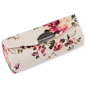 Etui na pomadkę w kwiaty z lusterkiem - kremowe