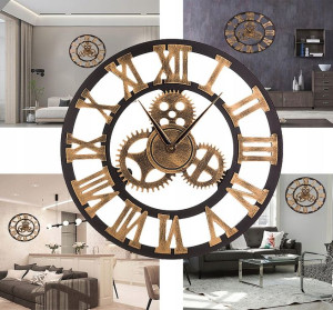 Duży Zegar Ścienny 3d Na Ścianę Drewno Loft 40 Cm