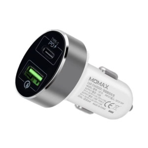 Momax UC-Ładowarka samochodowa USB-C Power Delivery 36 W+USB-A QC 3.0(White