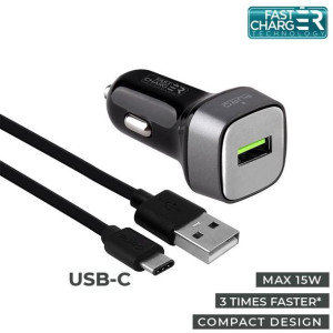 Puro Car-Uniwersalna ładowarka samochodowa USB 3.0 A+kabel USB-C 1 m, 15 W