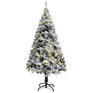 Sztuczna choinka flokowana śniegiem, z LED, zielona, 120 cm