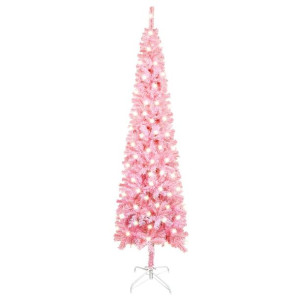 Smukła choinka z lampkami LED, różowa, 210 cm