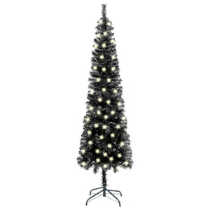 Smukła choinka z LED, czarna, 240 cm