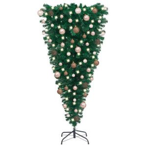 Odwrócona, sztuczna choinka z lampkami LED i bombkami, 120 cm