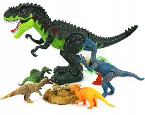 Mega Wielki Dinozaur T-rex Chodzi Ryczy Świeci