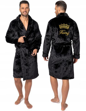 Szlafrok Męski Z Haftem King Czarny L/Xl Kołnierz