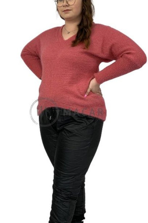 Sweterek Z Dekoltem V Plus Size Koralowy