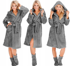 Miękki Szlafrok Nancy L/xl D.grey Szary + Skarpety