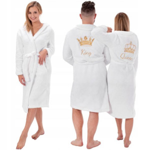 Szlafrok Damski Z Haftem Queen Biały L/xl Kołnierz