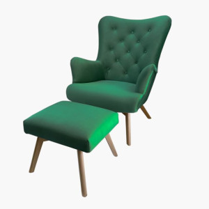Fotel + Podnóżek SKANDYNAWSKI uszak tapicerowany velvet