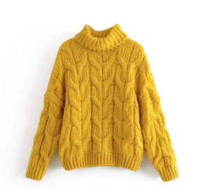 Sweter ciepły golf pleciony Żółty