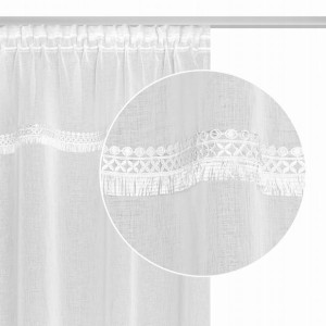 Biała Firana Z Koronką 140x270 Taśma Boho Bali