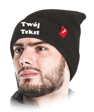 Czapka zimowa z ociepleniem polarowym z własnym TEKSTEM Haft czarny