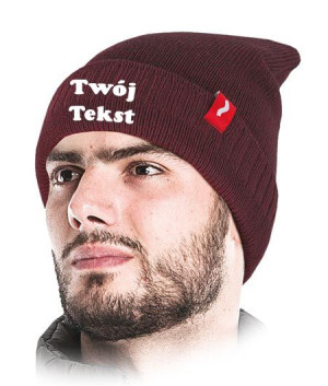 Czapka zimowa z ociepleniem polarowym z własnym TEKSTEM Haft bordowy