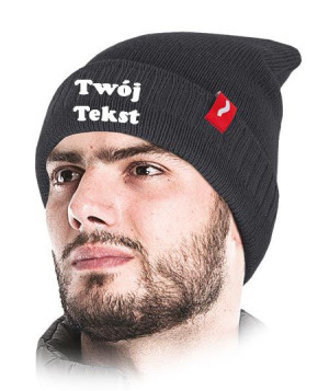 Czapka zimowa z ociepleniem polarowym z własnym TEKSTEM Haft szary