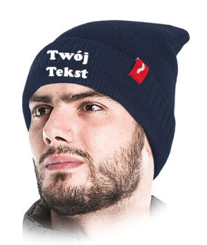 Czapka zimowa z ociepleniem polarowym z własnym TEKSTEM Haft granatowy