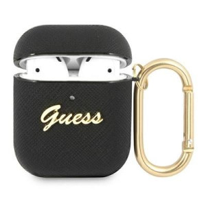 Guess Gua2sasmk Airpods Cover Czarny/black Saffiano Script Metal Collection
