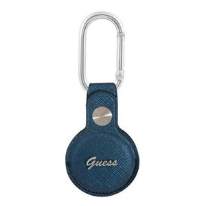 Guess Guatpsasrsb Airtag Case Niebieski/blue Saffiano Vintage Script