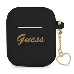 Guess Gua2lschsk Airpods Cover Czarny/black Silicone Charm Heart Collection