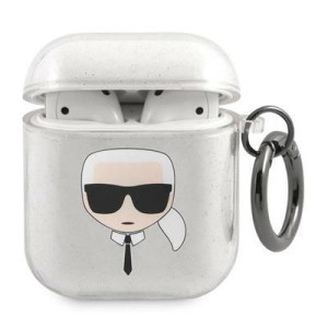 Karl Lagerfeld Kla2ukhgs Airpods Cover Srebrny/silver Glitter Karl`s Head