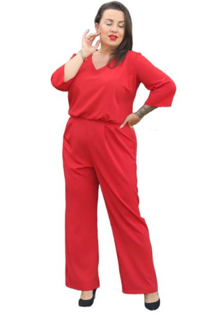 Kombinezon KATRINA odcinany w pasie czerwony 56 PLUS SIZE