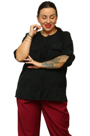 Koszula ANULA ze stójką i ozd.guzik.czarna 54 PLUS SIZE