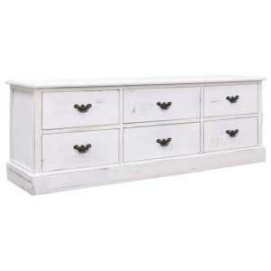 Szafka pod TV, antyczna biel, 108x30x40 cm, drewno paulownia