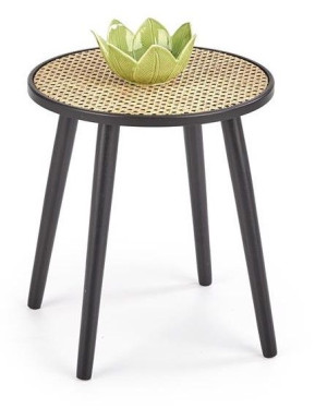 Stolik kawowy JAKARTA czarny, naturalny rattan