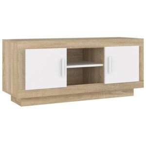 Szafka pod telewizor, biel i dąb sonoma, 102x35x45 cm