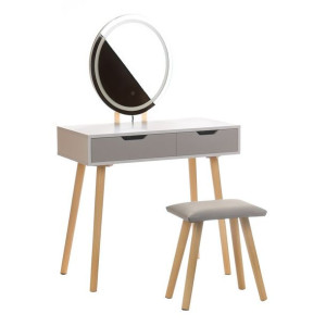 Toaletka Kosmetyczna Z Lustrem Led + Taboret A2
