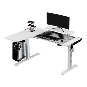 ULTRADESK Biurko dla gracza WINGER - biały, 111x155x60 cm, 75-122 cm, elekt