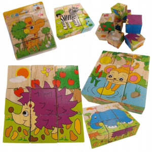 Edukacyjne Drewniane Klocki Puzzle Układanka 1965