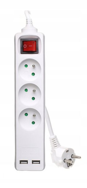 Przedłużacz potrójny PS-370WS/5,0m +USB