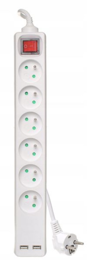 Przedłużacz sześciokrotny PS-670WS/3,0m +USB