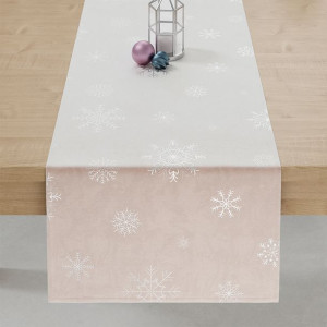 ŚNIEŻKI Bieżnik wodoo VELVET 40x160cm pudrowy różowy ze srebrnym zdobieniem