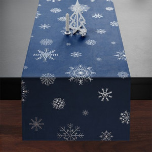 ŚNIEŻKI Bieżnik wodood. VELVET 40x160cm granatowy ze srebrnym zdobieniem