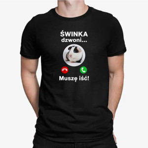 Świnka dzwoni, muszę iść - Męska koszulka na prezent ze świnką morską