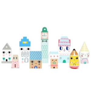 Petit Monkey - Suzy's City Klocki Domki Drewniane 9 Szt.